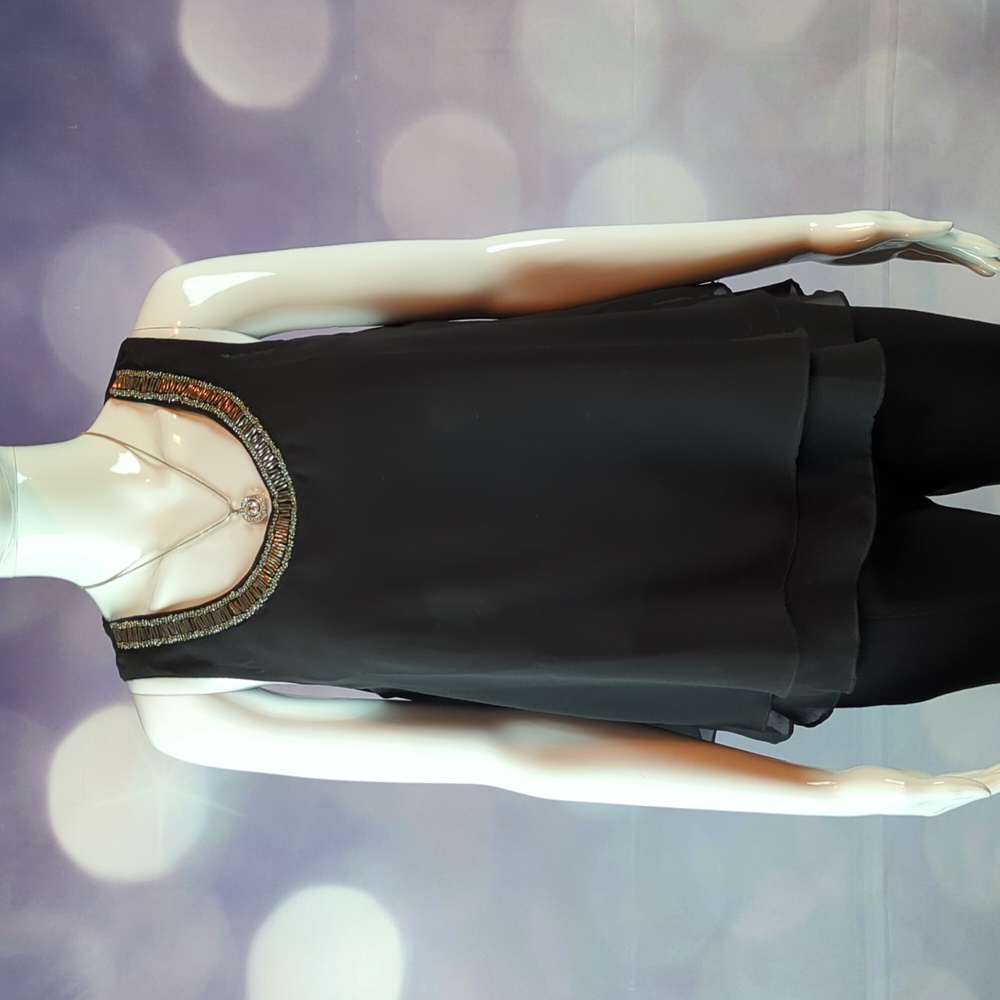 Angie sz M  Black Layered Sleeveless Beaded Tank